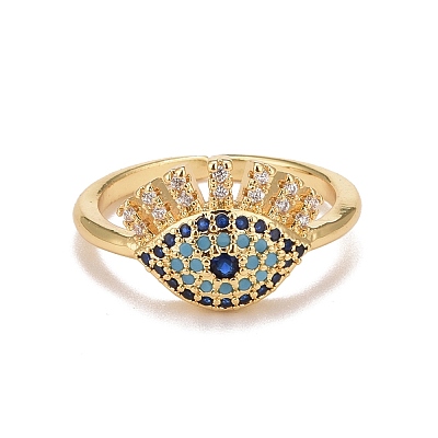 Colorful Cubic Zirconia Evil Eye Open Cuff Ring RJEW-G251-03G-1