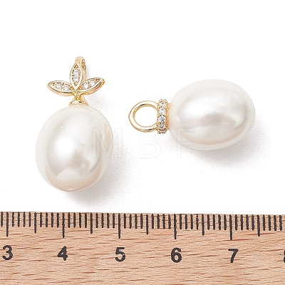 Brass Micro Pave Cubic Zirconia with Shell Pearl Pendants PALLOY-JF05349-1