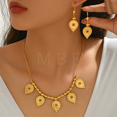 Bohemian Brass Micro Pave Cubic Zirconia Teardrop Charm Necklace & Earrings Sets for Women OD4014-1