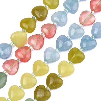 Gradient Color Cherry Quartz Glass & Natural Dyed White Jade & Lemon Jade & Green Aventurine Beads Strands G-B185-A15-1