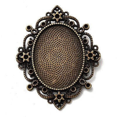 Tibetan Style Alloy Rhinestone & Oval Tray Cabochon Settings TIBEP-5436-AB-LF-1