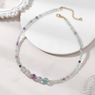 Round Natural Fluorite Graduated Beaded Necklaces NJEW-JN05952-01-1