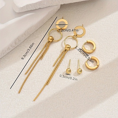 Stainless Steel Ring Tassel Earrings Sets LS-OV1980-1-1