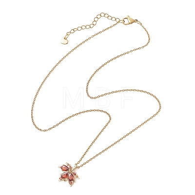 Brass Pave Cubic Zirconia Maple Leaf Pendant 304 Stainless Steel Cable Chain Necklaces for Women NJEW-JN05901-01-1