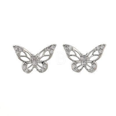 Butterfly Brass Micro Pave Cubic Zirconia Ear Studs EJEW-D304-34P-1