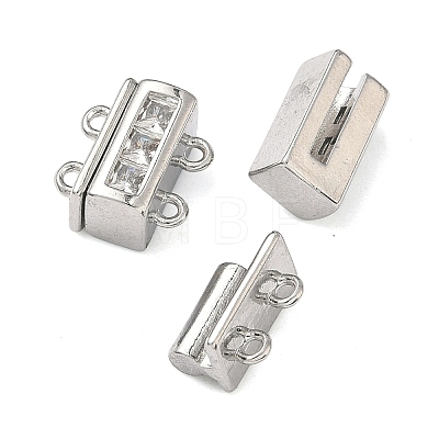 Brass Micro Pave Clear Cubic Zirconia Magnetic Clasps KK-C066-17P-1