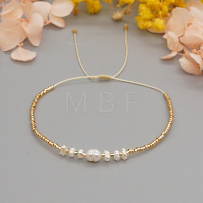 White Natural Freshwater Pearl and Glass Adjustable Braided Bead Bracelets for Women Daily Casual and Date Wear NA4638-1