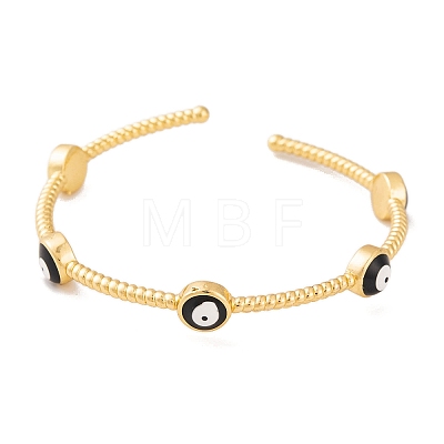 Real 18K Gold Plated Brass Enamel Evil Eye Open Cuff Bangles for Women BJEW-S147-14G-B-1