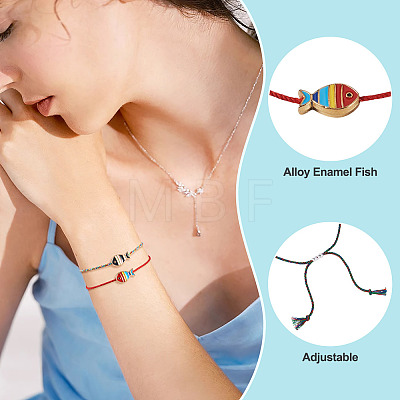 5Pcs 5 Colors Alloy Enamel Fish Charm Adjustable Bracelets BJEW-TA0001-31-1
