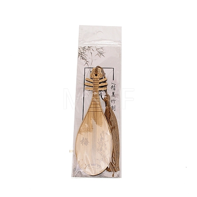 Ancient Musical Instrument Pipa Chinese Style Bookmark with Tassels for Book Lover AJEW-WH0235-32A-1