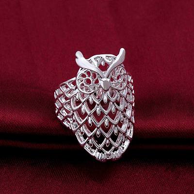 Fashion Style Brass Owl Hollow Metal Rings RJEW-EE0001-087-F-1