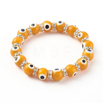 Round Evil Eye Lampwork Beaded Stretch Bracelets BJEW-JB06211-1