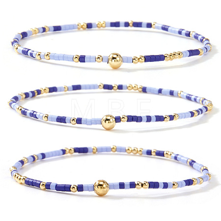 Boho Round Brass and Glass Seed Beaded Stretch Stackable Bracelet Sets BP2363-6-1