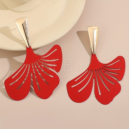 Baking Paint Alloy Gingko Leaf Stud Earrings for Women WG17529-01-1