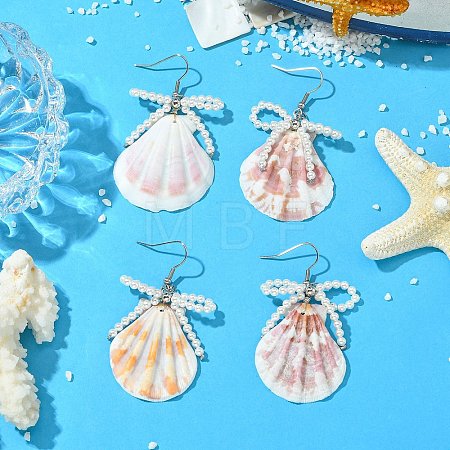 Natural Scallop Shell Dangle Earrings EJEW-TA00813-1