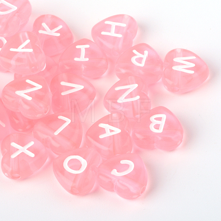 Transparent Acrylic Heart Horizontal Hole Letter Beads TACR-Q101-01A-1