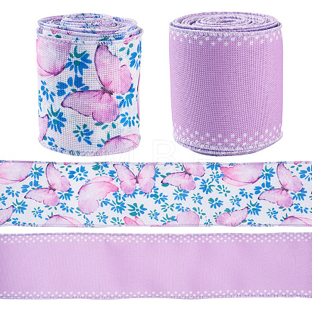 2 Skeins 2 Colors  Summer Theme Polyester Printed Wired Ribbon SRIB-TA0001-24A-1
