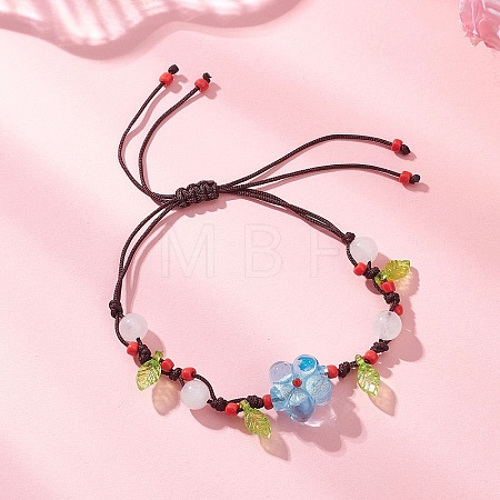 Handmade Silver Foil Glass Lampwork &  Natural White Jade Beads Braided Bead Bracelets for Women BJEW-JB12728-02-1