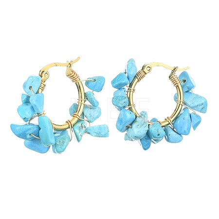 Synthetic Turquoise Chips Braided Hoop Earrings EJEW-JE04940-22-1