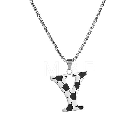 201 Stainless Steel Soccer Initial Pendant Necklacess for Men Women WG63E1E-19-1