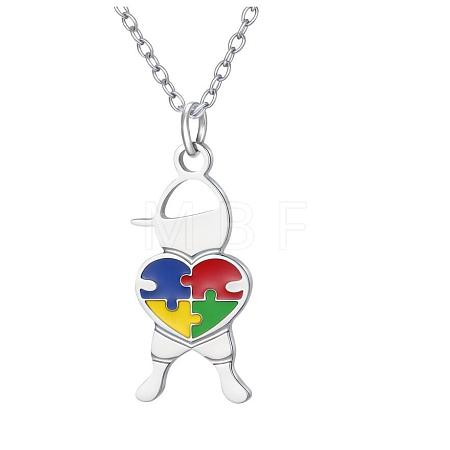 304 Stainless Steel Enamel Autism Awareness Boy Pendant Necklaces WGE6A57-03-1