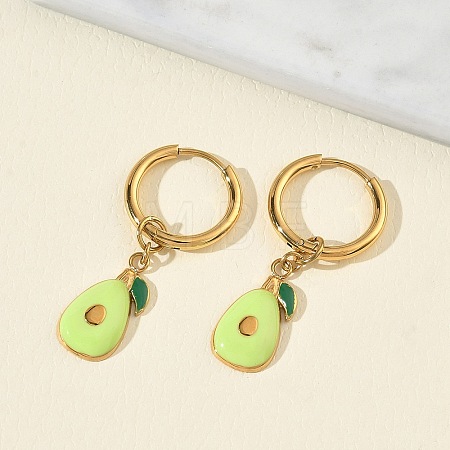 Fruit 304 Stainless Steel Enamel Hoop Dangle Earrings EJEW-T059-01C-1