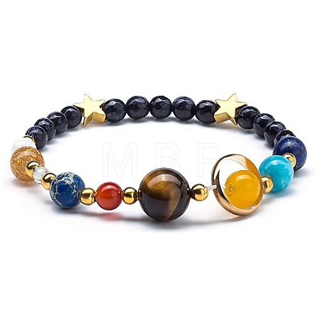 Natural Tiger Eye & Red Agate & Topaz Jade & Synthetic Blue Goldstone Stretch Bracelets PW-WG86409-06-1