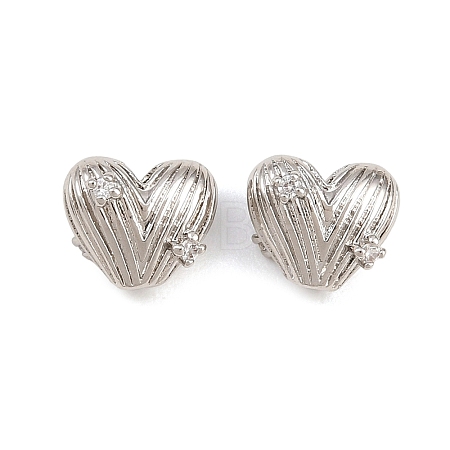 Heart Brass Micro Pave Clear Cubic Zirconia Beads KK-K340-43P-1