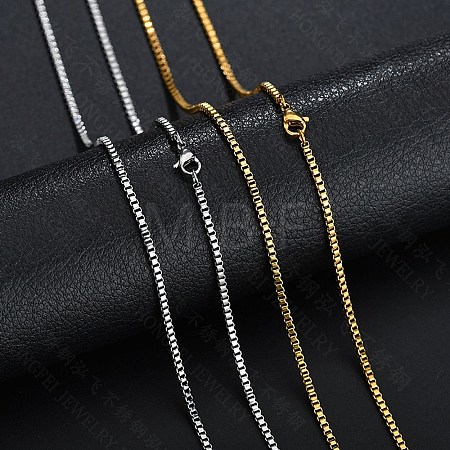 Stainless Steel Box Chain Necklace NJEW-YWC0001-02G-01-1