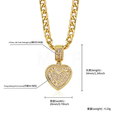 Brass Micro Pave Clear Cubic Zirconia Cubic Zirconia Heart Pendant Twisted Chain Necklaces for Women FS-WGE1C81-01-1