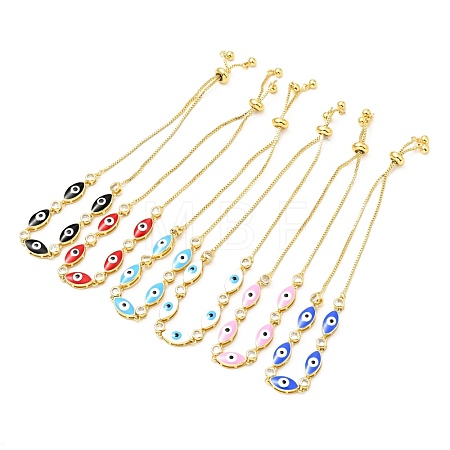 Clear Cubic Zirconia & Enamel Horse Eye Links Slider Bracelet BJEW-A127-01G-1