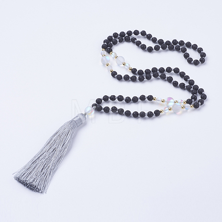 Nylon Tassel Pendant Necklaces NJEW-JN02062-1