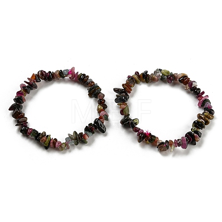 Natural Multicolor Tourmaline Chip Beaded Stretch Bracelet G-H294-01A-01-1