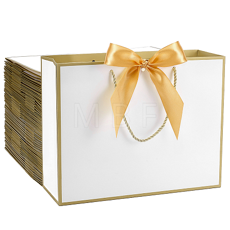 48Pcs Rectangle White Paper Gift Storage Handle Bags with Ribbons ABAG-WA0001-26A-1