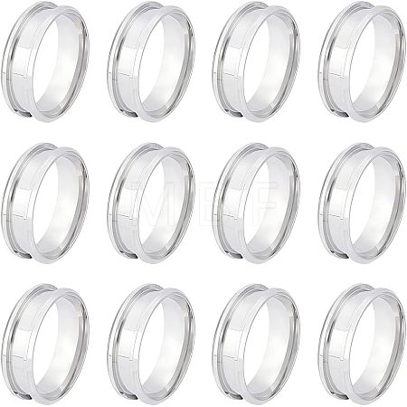 12Pcs Stainless Steel Grooved Finger Ring Settings STAS-UN0038-94E-1