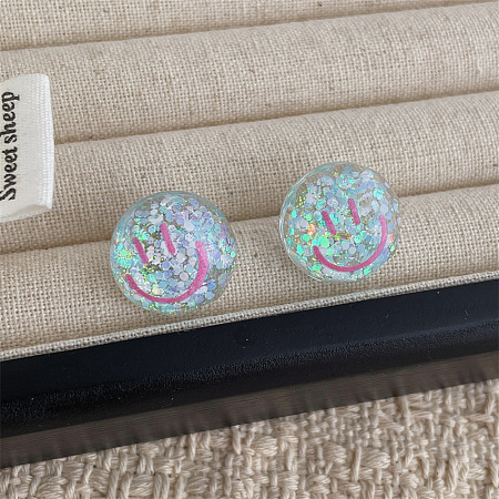 Transparent Acrylic Smiling Face Stud Earrings with Sequins FS-WG0A61D-03-1