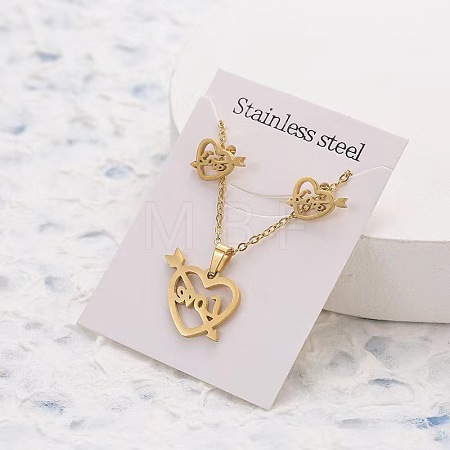 201 Stainless Steel Pendant Necklaces & Stud Earrings Sets FS-WG852B2-15-1