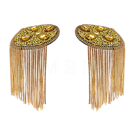 2Pcs Felt & Rhinestone & Iron Tassel Epaulettes AJEW-FH0009-07B-1