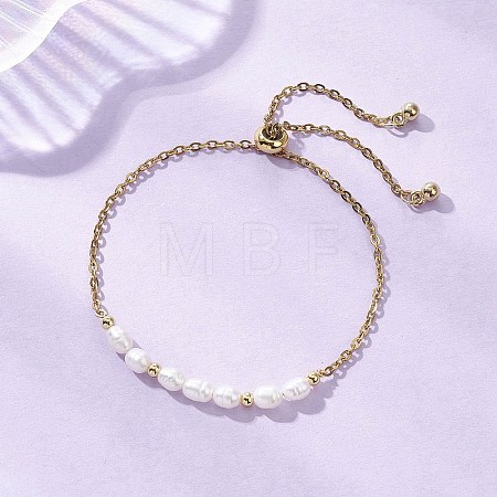 Adjustable 304 Stainless Steel Cable Chains & Natural Cultured Freshwater Pearl Slider Bracelets BJEW-JB12713-1