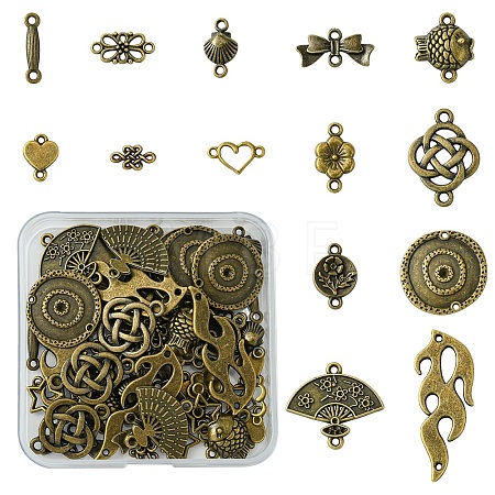 60Pcs 15 Styles Tibetan Style Alloy Connector Charms FIND-YW0005-19-1