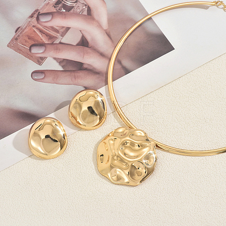 Iron Textured Flat Round Pendant Choker & Stud Earring Sets for Women FO0024-1