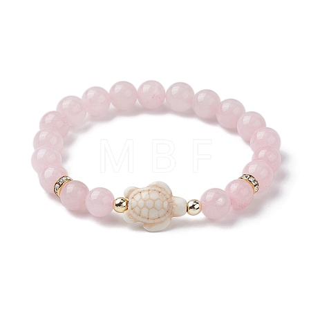 Tortoise Synthetic Turquoise & Natural Rose Quartz Stretch Bracelets for Women BJEW-JB10106-02-1