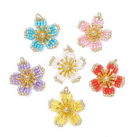 6Pcs Glass Seed Beaded Pendants PALLOY-MZ01284-1