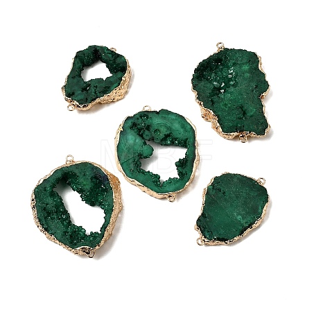Dyed Natural Druzy Agate Slice Nuggets Links Connector Charms G-P614-04G-02-1