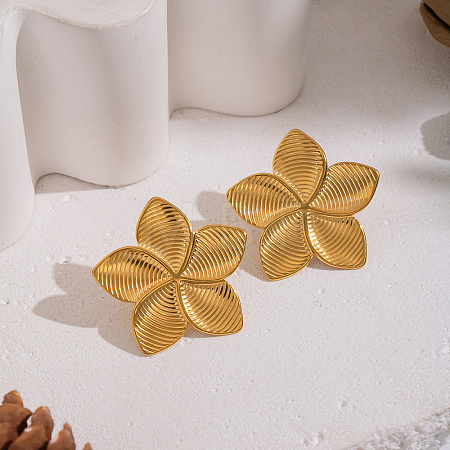304 Stainless Steel Stripe Flower Stud Earrings BI3627-1-1
