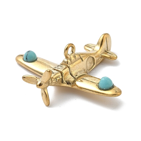 304 Stainless Steel with Dyed Synthetic Turquoise Plane Pendants STAS-G374-03G-1