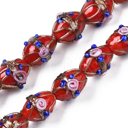 Handmade Gold Sand Lampwork Beads Strands LAMP-N021-40C-1