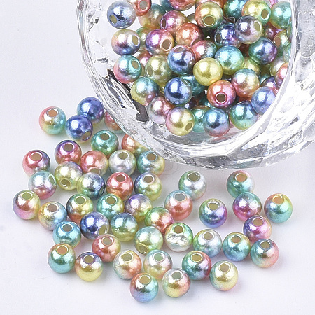 Rainbow ABS Plastic Imitation Pearl Beads OACR-Q174-6mm-07-1