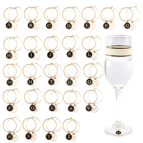 Flat Round with Letter Alloy Enamel Wine Glass Charms AJEW-PH01515-1