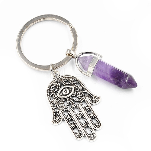 Natural Amethyst Pendant Keychains RELI-PW0001-075O-1